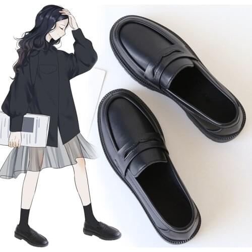 2020 jk uniform shoes with suit small shoes japanese women jk round head black leather shoes english flat Small leather shoes
