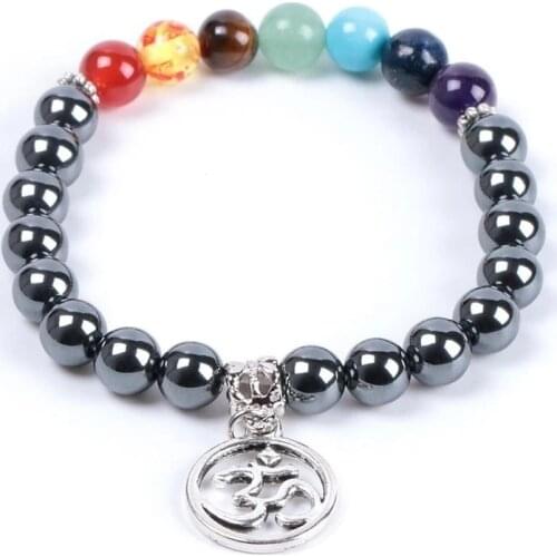 7 Chakra Grounded Protector Hematite Bracelet for Women Men Healing Reiki Meditation 3D Bronze Buddha Lucky Bead Bangles