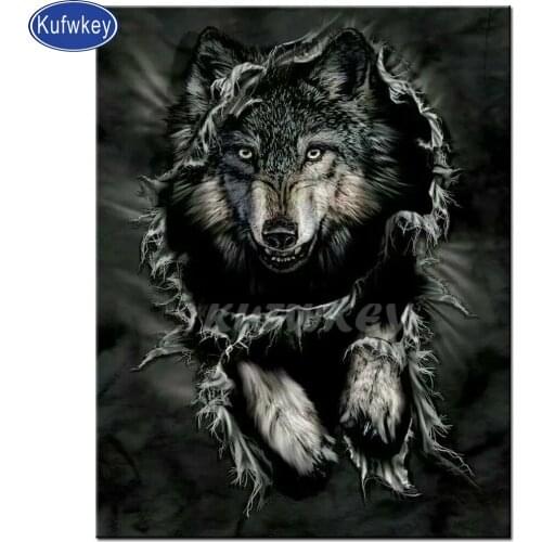 Diamond embroidery wolf,5d diy diamond painting full square round diamond mosaic picture of rhinestone animal beast Hungry