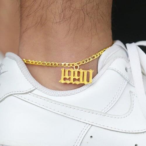 Year Date Anklets Bracelets Stainless Steel Birth Initial Anklet Bracelet Old English 1985-2020 Number Anklet Gold Color Jewelry