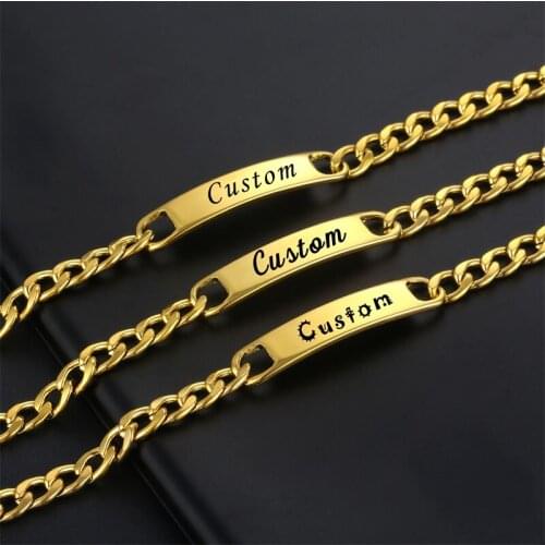 Personalized Custom Name Bracelets for Men Women Stainless Steel Customized Gold 5mm Cuban Chain Engraved letter Bangle Jewelry