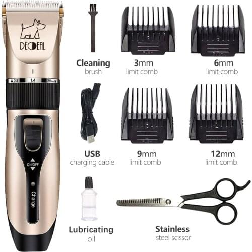 Decdeal Pets Dog Cat Electric Clipper Dog Grooming Kit Pets Haircut Machine for Small Dogs Cats USB Rechargeable Low Noise