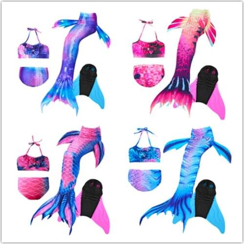 2020 NEW Kids Children Mermaid Tails for Swimming Mermaid tail with Monofin Girl Costumes Swimmable Swimsuit with Bikini Flipper