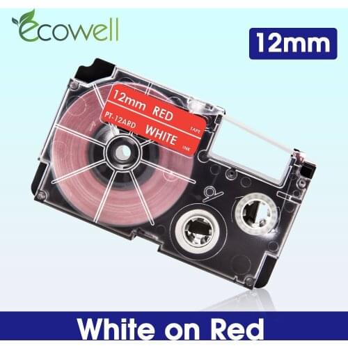 Ecowell Labeling Tape XR-12ARD Comaptible for Casio 12mm label tape XR 12ARD XR12ARD for Casio KL-60 Label Maker White on Red