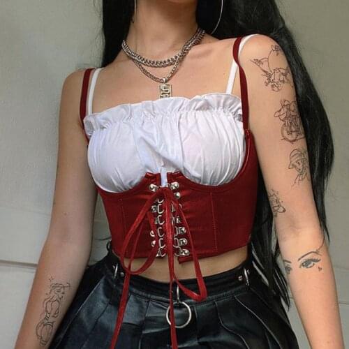 Gothic PU Leather Corset Women Lace Up Crop Top Punk Style Corselet Wear Out Bustiers Cummerbunds Tops Streetwear Mujer