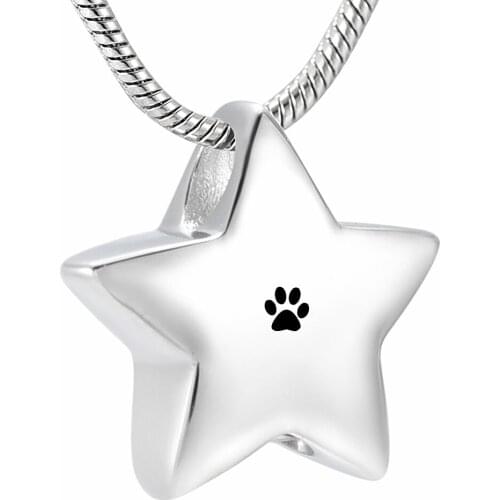 Paw Print Engraved Mini Star Cremation Pendant Hold Ashes of Loved One,13mm Small Star Pendant for Cremation Ashes