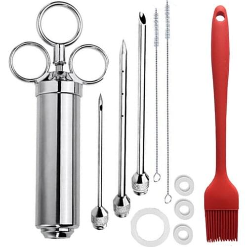 Grill 2OZ Marinade Seasoning Injector Turkey Meat Injectors Stainless Steel Cooking Syringe Injection With 3 Needles