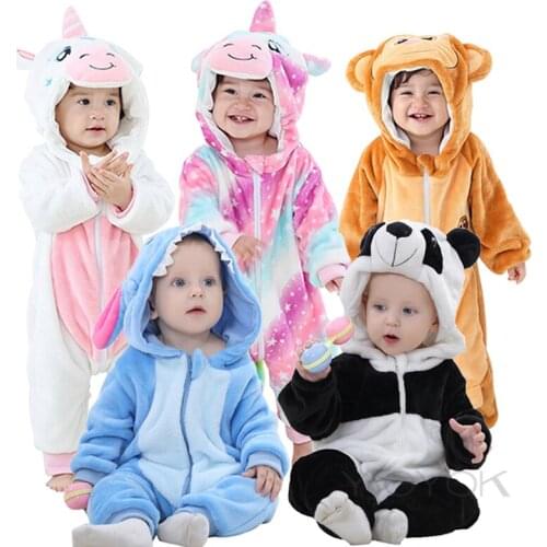 Newborn Baby Romper Winter Costume Baby Boys Clothes Coral Fleece Baby Girls Clothing Animal Panda Overall Baby Rompers Jumpsuit