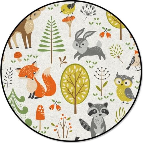Cartoon Animals World Dining Table Floor Round Carpet Living Room Coffee Table Mat Prayer Mat Computer Chair Carpet Pet Mat
