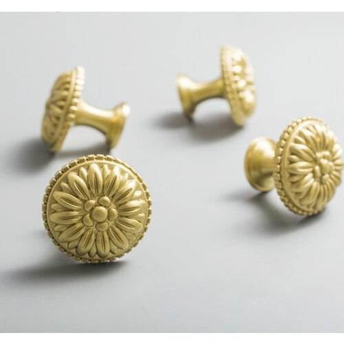 LKL European American Style Antique Brass Handle Drawer Cabinet Door Pure Copper Gold Single Hole Round Handle