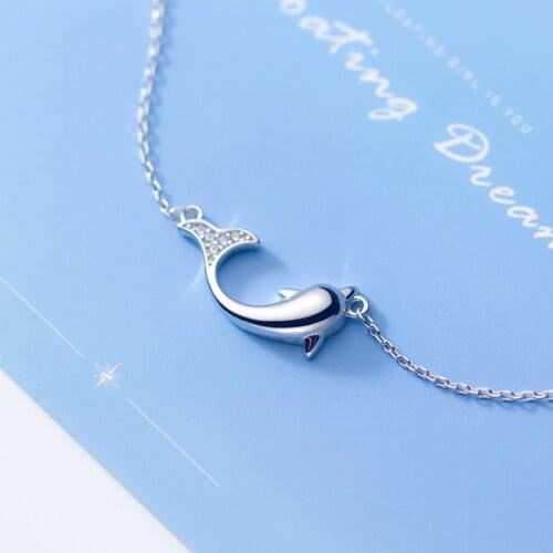 MloveAcc 925 Sterling Silver Pendant Necklace Whale Necklace Dolphin Animal Graceful Jewelry for Party