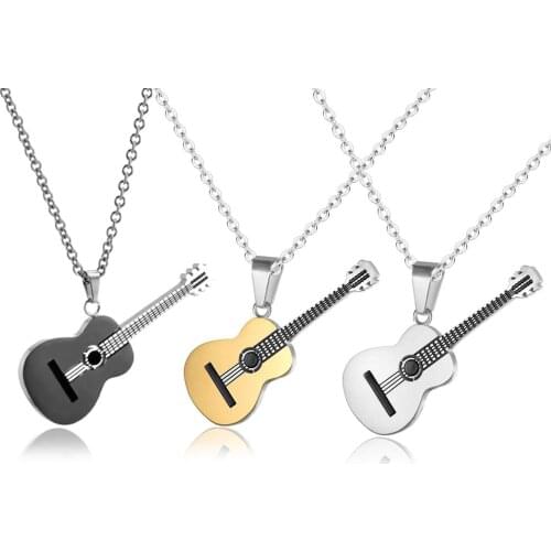 Fashion Stainless Steel Hip Hop Guitar Necklace For Men Women Rock Punk Music Pendants Necklaces Gift Dropshipping