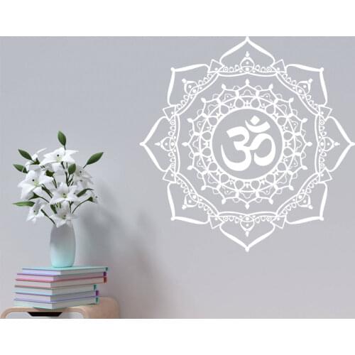 Mandala Wall Decal- Om Sign Yoga Studio Vinyl Sticker-Yoga Wall Art Meditation Decor Boho Bohemian Bedroom Ornament Pattern MT23