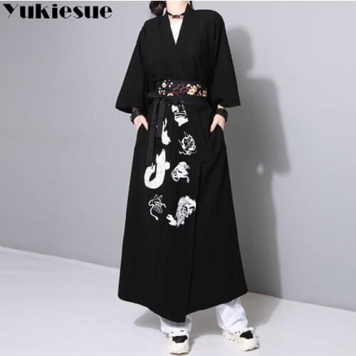 2018 new Japan Harajuku violent BF wind ukiyo-e painted monster and wind tattoo print long kimono jackets
