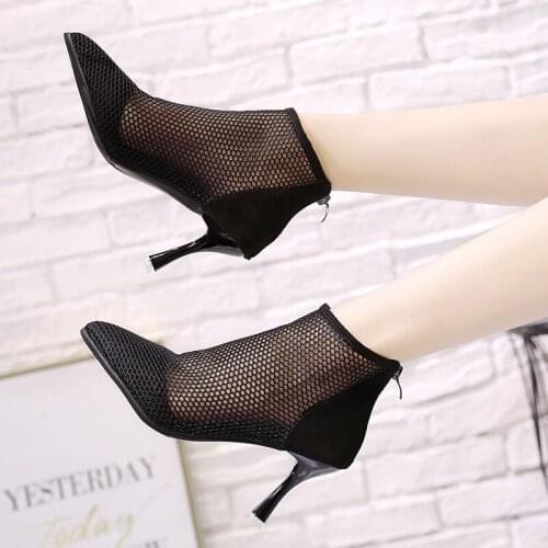 2020 New Woman High Heel Ladies Shoes Fashion Sexy Mesh Mature Pointed Toe Thin Heels Zip High Heel Women Shoes Spring W37-10