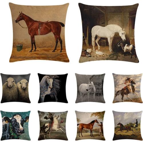 New Horses Cotton Cushion Cover Steed Animal War Horses Home Decorative Nordic Pillowcase Vintage Wholesale Dropshipping ZY1047