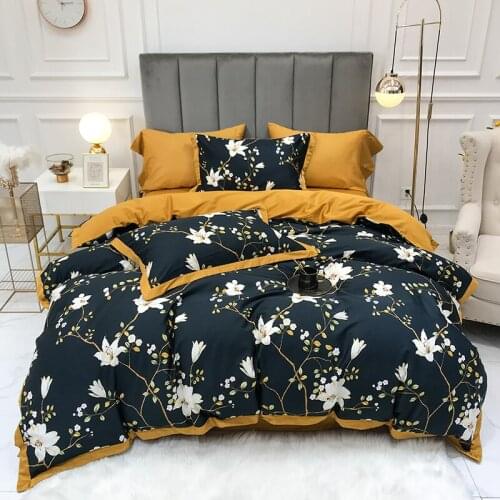 New 4Pieces Queen King size plants Bedding set egyptian Cotton Soft Bedsheet set rubber fit sheet Duvet cover Pillowcase