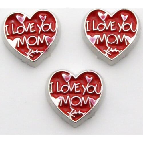 Wholesale 10pcs/Lot Heart L Love Ya Mom Floating Charms Alloy Living Glass Memory Lockets DIY Decorations