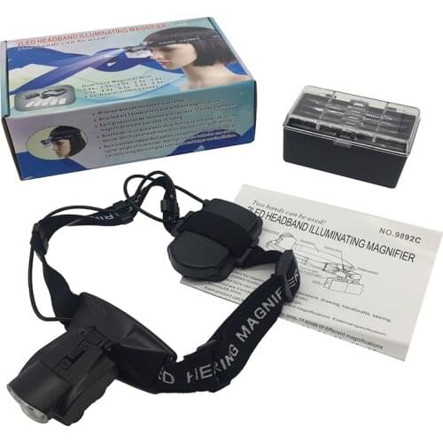 Wholesale 9892C Magnifying Glass Lupa LED Lights 1X~6X Loupe Microscope Head Wearing Reading Repair tools Magnifier Glasses