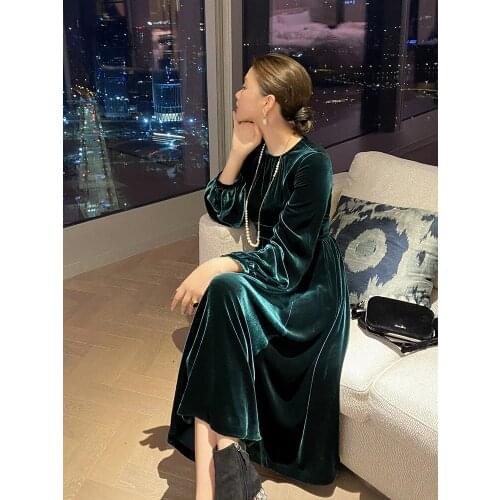 Lin Meis autumn and winter new style pure silk velvet dress