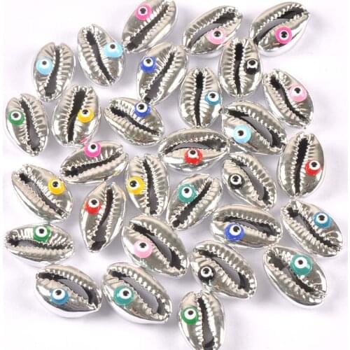 Silver Plated Evil Eyes Shells For Making Jewelry Bracelet Handmade Craft Natural Seashell DIY Scrapbook Home Decor 10pcs tr0360