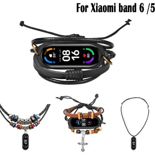 For Xiaomi Band 5 Bracelet Leather Watch Strap Braided Replacement Vintage Watch Band For Xiaomi Mi Band 5 Smart Accessories