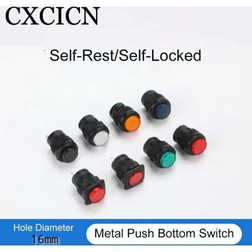 16mm Self Lock Momentary Latching Push Botton Switch LED Round for Printing Equipment Control Cabinet Automatic Reset
