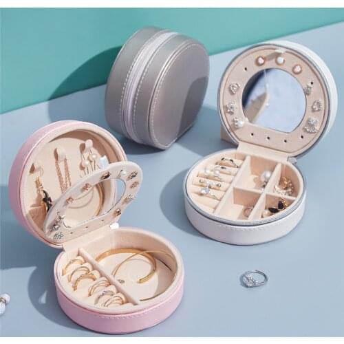 Jewelry Box Organizer Display Travel Mirror Case Boxes Portable Earring Necklace Bracelet Holder Leather Storage Zipper Jeweler