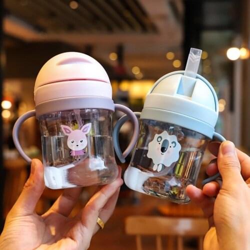 250ML Baby Feeding Bottle Kids Cup Silicone Sippy Children Leakproof Drinking Cups Cartoon Infant Straw Handle Drinkware
