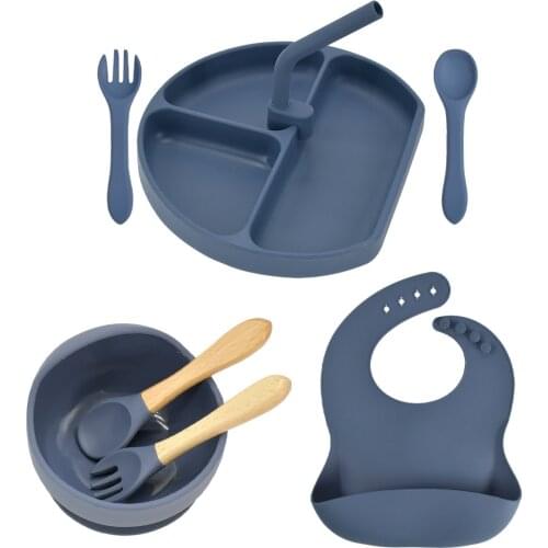 8pcs/Set Baby Silicone Dining Plate With Sucker BPA Free Baby Feeding Tableware Kitchen Children Training Dishes Plates Bowl