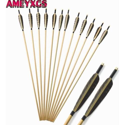 6/12Pcs 31" Archery Handmade Wooden Arrows 5" Turkey Feather Arrows DIY Toold For Bow Outdoor Training Shooting Accessories