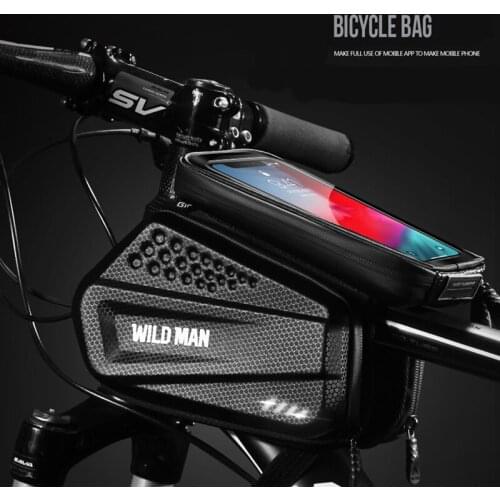 WILD MAN Rainproof Bicycle Bag Frame Front Top Tube Cycling Bag 6.5in Phone Case Touchscreen Bag Reflective MTB Bike Accessories