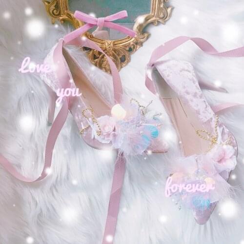 Vintage pointed shoes womens high heel straps women shoes cute bowknot cross bandage kawaii shoes loli cosplay kawaii girl cos