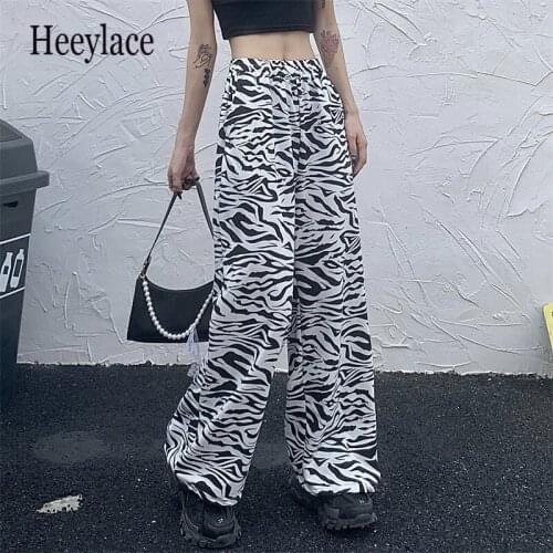 Harajuku Streetwear Zebra Print Wide Leg Pants Women Korean Fashion Oversize Loose Trousers For Female Y2K High Waist
