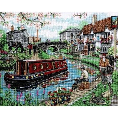 Needlepoint Country Canal Counted Cross Stitch Machine Embroidery Designs with 100% Cotton Floss & Free Shipping for Home Decor