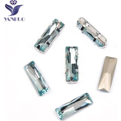 YANRUO 4547 Princess Baguette Aquamarine Sewing Claws Rhinestones Pointback Stones Fancy Diamond For Jewelry Dresses