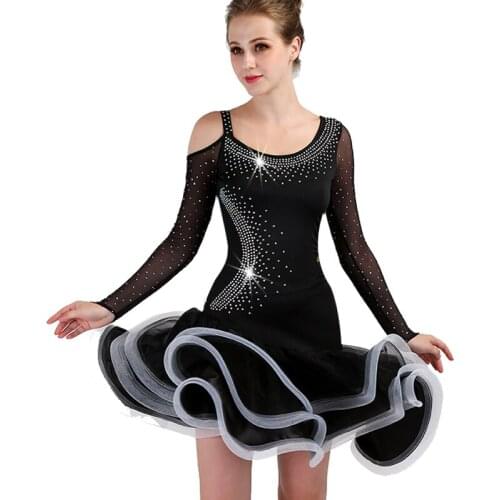 Professional Latin Dance Skirt Women High-end Rhinestones Big Swing Sexy Latin Dance Dress Stage Costume Can Be Customized
