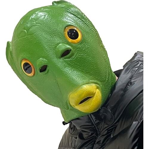 Funny Green Fish Full Head Mask Fish Head Party Mask Green Mouth Fish Latex mask Costume Cosplay Animal Prop Masks Party Supplie
