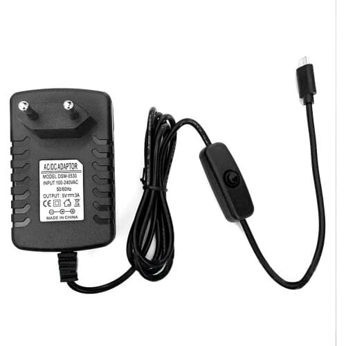 AC 100V-240V 5V 3A Power Supply Switch Button Adapter Charger Micro USB Port For Raspberry Pi 3 Charging Data Cable High Quality