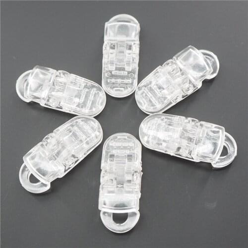 Chengkai 50pcs Clear Plastic Pacifier Clips DIY Aligator Baby Dummy Suspender Lanyard Chain Holder Clip 5mm Gap for Ribbon