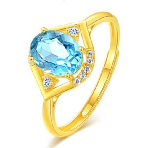 Fashion Rings 925 Silver Jewelry with Created Blue Zircon Gemstone Gold Color Open Finger Ring for Women Wedding Party Ornaments