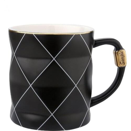 Gold Black And White Plaid Ceramic Cup Nordic Creative Harajuku Water Cup Business Mug Coffee Cup