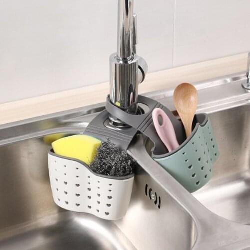 1PC Sink Shelf Soap Sponge Drain Rack Silicone Storage Basket Bag Faucet Holder Adjustable Bathroom Holder Sink