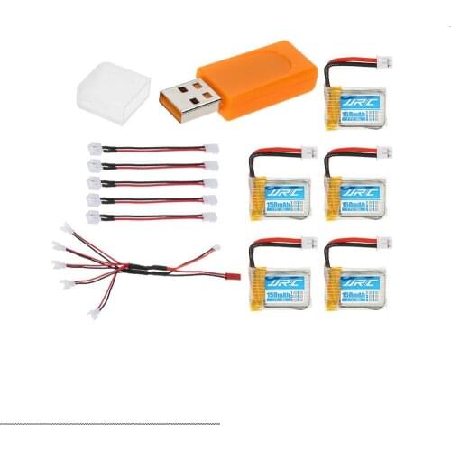 5pcs JJRC 3.7V 150mAh 30C Lipo Batteries & USB Charger & 5 in 1 Charging Cable for JJRC H36 RC Quadcopter Drone