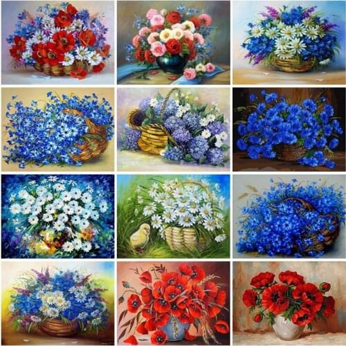 5D DIY Diamond Painting Full Square Drill Resin Flower Vase Cross Stitch Diamond Embroidery Mosaic Kits Wall Art Home Decor