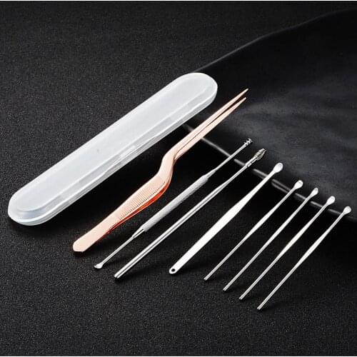 9Pcs Professional Stainless Steel Ear Wax Pickers Spiral Ear Pick Spoon Earwax Removal with Box Ear Cleaner Spoon