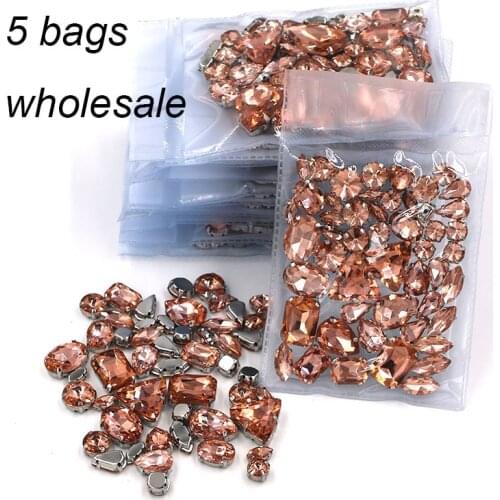 Clothing accessories Wholesale 5 bags mixed shape glass crystal Water red sew on sliver base claws rhinestones diy wedding dress