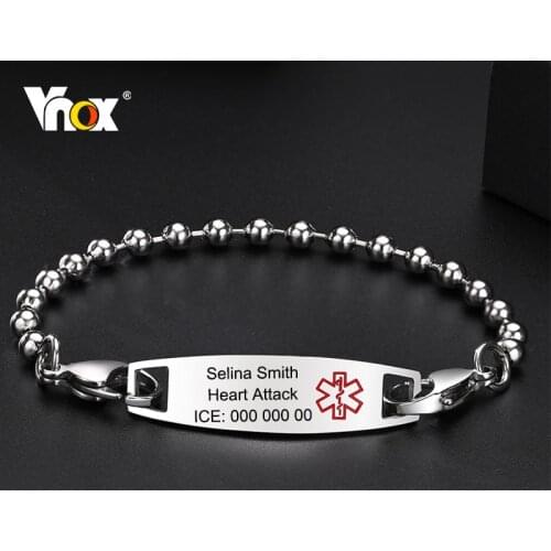 Vnox Free Custom Medical Alert ID Bracelets for Men Women,Anti Allergy Stainless Steel Bangle, ICE Emergency Contact Jewelry