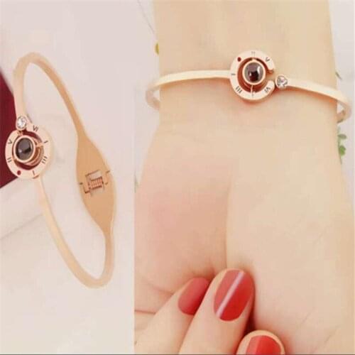 Gold and silver two-color titanium steel fashion function bracelet 100 languages I love you projection Creative gifts