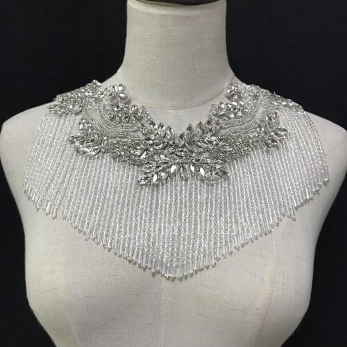 Fast ship good quality Mia009#silver white fringe beads luxury front cutting accessory for wedding bridal /fashion designer